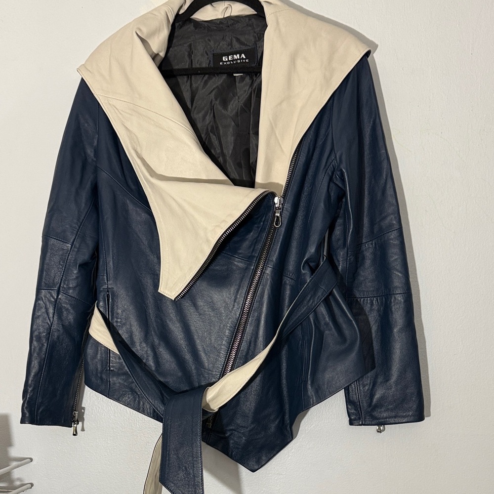 Gema Exclusive Navy and Cream Leather Jacket large - Picture 2 of 6